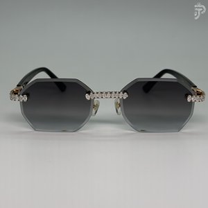 Lentes Ovaladas con Baño de Rodio, Diamantes Moissanite VVS, Gafas de Sol Blancas de Lujo con Cristales Transparentes, Diseño Hip Hop - Product Image 1