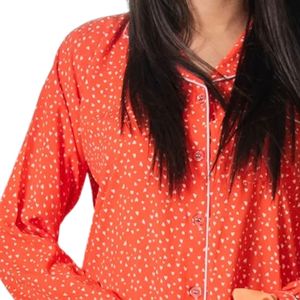 Conjunto de pijama de satén naranja brillante para mujer, camisa de manga larga con botones, pantalones a juego, ribetes en contraste, ropa de dormir suave, ropa de estar por casa, OEM - Product Image 4
