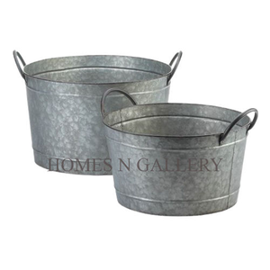 Oval Galvanized <b>Metal</b> <b>Trough</b> <b>Planter</b> with Side Handles Rustic Indoor Outdoor Plant Pot for Patio Balcony - Product Image 5