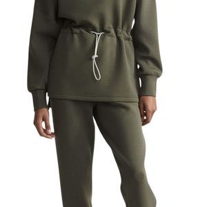 Nouveau Sweat-shirt Court Vert Décontracté et Sportif pour Femme 2026, à Manches Longues, Taille Cintrée, avec Strass et Finition Délavée - Product Image 5
