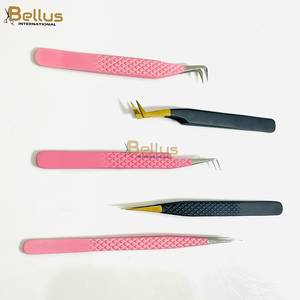 Bellus International – Nouvel ensemble professionnel de 5 pinces à cils noires et roses, en acier inoxydable, à pointe lisse, durables et à prise fine (45° et 90°) - Product Image 3