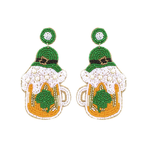 Sneaky Green Santa Beaded Dangle <b>Earrings</b> - Product Image 3