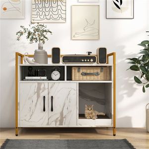 Lettiera per Gatti Bianca a Doppia Porta con Funzione Armadietto Laterale per le Esigenze Igieniche dei Gatti - Product Image 4