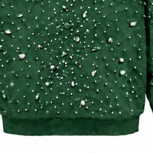 Sudadera con capucha verde bosque personalizada con cremallera completa y perlas, chaqueta streetwear con perlas incrustadas, sudadera con capucha de manga larga con bolsillos delanteros - Product Image 6