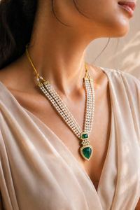 Classic Gold Plated Brass Imitation <b>Pearl</b> Heart Shape Necklace Earrings <b>Set</b> with Zircon Stone for Women Wedding Party Jewelry - Product Image 1