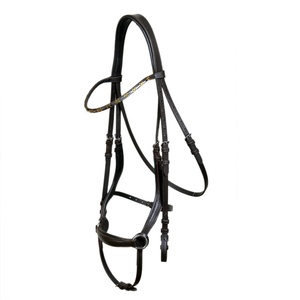Bride de cheval en cuir roulé italienne importée de qualité supérieure équine avec fronces roulées et équipement pour cheval à muserolle en cuir verni - Product Image 6