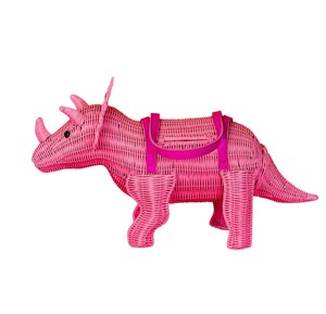 Pink Triceratops Shaped Rattan Storage Basket Animal Design Decorative Organizer <b>Wicker</b> <b>Bag</b> Plant Fiber Material Durable - Product Image 2