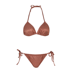 Ensemble de bikini imprimé côtelé pour femme, soutien-gorge triangle dos nu, bas de maillot à nouer sur les côtés, maillot de bain extensible à volants en tricot, Spandex Nylon - Product Image 1