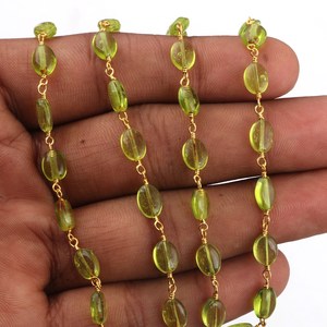 Natural Peridot Hydro Oval Smooth Beads <b>Rosary</b> Chain 6x7mm Gold Plated Jewelry Making Oval Chain Rolls Wholesale Bulk Supplier - Product Image 5