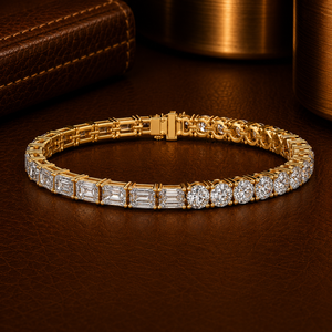Bracelet tennis en or jaune 14 carats avec diamants de laboratoire taille émeraude et taille ronde, qualité DEF VVS, cadeau d'anniversaire, bijoux fins, fournisseur en gros - Product Image 1