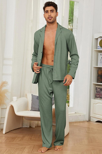 <b>Mens</b> Winter <b>Pajama</b> <b>Set</b> Warm Soft Fleece Feel Sleepwear Long Sleeve Night Suit Comfortable Home Lounge Clothing <b>For</b> Cold - Product Image 2