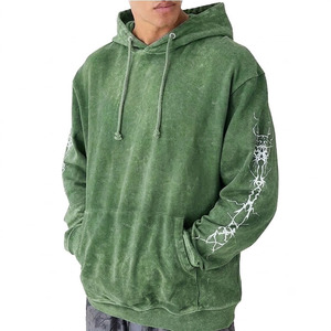 Sweat à capuche pour homme personnalisé, style vintage délavé, 100% coton, effet délavé à l'acide, en molleton épais, streetwear, OEM - Product Image 6