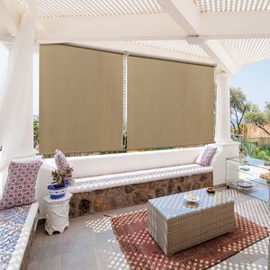 Ombrelloni da Patio 6x6 in HDPE Colore Sesamo con Base e Struttura a Rullo - Product Image 1