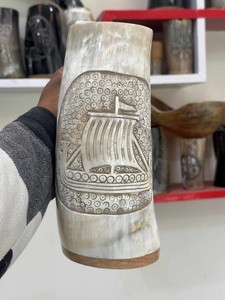 Handmade Buffalo Horn <b>Mug</b> 3D Deep Carved Leak Proof Natural Shape Art & Collectible - Product Image 1