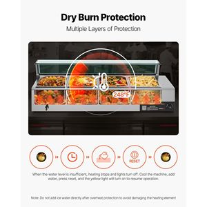 Scaldavivande Elettrico Commerciale 1500W in Acciaio Inossidabile a 4 Vasche, da Banco, per Buffet, Bain Marie, con Vetrina Riscaldata, Attrezzatura per Mantenere il Calore - Product Image 6