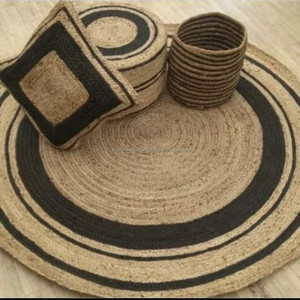 Alfombra de yute con patrón de Mandala colorido Alfombra redonda ecológica con acentos de arcoíris trenzados para decoración Bohemia, festiva o rústica - Product Image 6