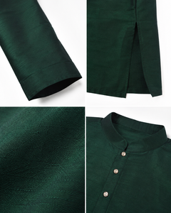 Premium Men's Dark <b>Green</b> <b>Silk</b> Cotton Kurta Pajama Set - Traditional Ethnic Wear for Festivals, Weddings & Parties - Product Image 4