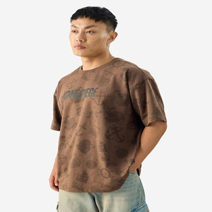 เสื้อยืดคอกลมแขนสั้นพิมพ์ลายทั้งตัวสีน้ำตาลสำหรับผู้ชาย เสื้อยืดลำลองลายกราฟิก - Product Image 1