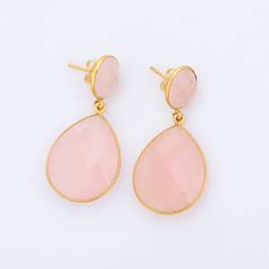 ต่างหูประดับพลอยสีชมพู |   เงินแท้ 925 ชุบทอง 18K |   พลอยรูปไข่และรูปลูกแพร์ |   ต่างหูแบบห้อยขนาด 5 นิ้ว 22 กรัม ของขวัญสำหรับเธอ - Product Image 6