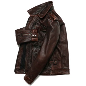 Slim Fit Genuine Leather <b>Jacket</b> for <b>Men</b> Stand Collar Luxury Motor <b>Bike</b> Style Zippered Pockets Belted Waist Winter - Product Image 5