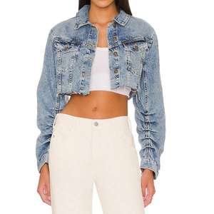 Personalizado al por mayor nueva chaqueta de mezclilla de gran tamaño lavado azul corto Mujer otoño punto casual abrigo bordado Varsity chaqueta - Product Image 5