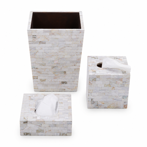 Luxury Mother of Pearl Bathroom Accessories Set | Handmade Tissue <b>Box</b> Waste <b>Bin</b> <b>Storage</b> Organizer for Eid Ramadan Wedding Decor - Product Image 1