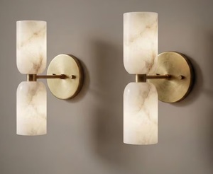 Applique murale moderne en laiton CH avec abat-jour en marbre amovibles, design géométrique, luminaire d'intérieur pour chambre à coucher, décoration intérieure - Cadeau Diwali - Product Image 1