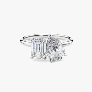 Toi Et Moi <b>Two</b> <b>Stone</b> Moissanite Engagement Wedding Party <b>Ring</b> 925 Sterling Silver Gold Plated Claw Setting Luxury Dainty - Product Image 2