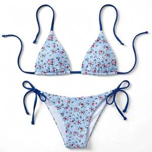 Women's Floral Print Bikini Set Two Piece Swimwear With Tie Side Bottom And Crossed Halter <b>Top</b> Spandex Polyester Beach Wear <b>Swim</b> - Product Image 6