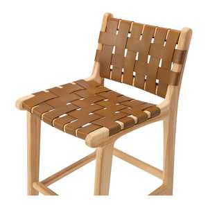 Tabouret de bar en teck artisanal avec assise et dossier en cuir tressé – Chaise de comptoir artisanale directement de l'usine pour intérieurs élégants - Product Image 5