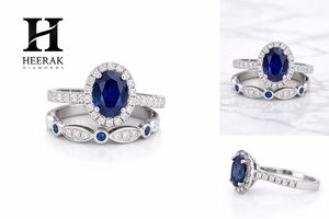 Anillo de Zafiro Azul Real con Corte Ovalado Vintage, Banda con Racimo de Piedras Preciosas Alternadas, Oro de 10K/14K, Joyería Personalizada - Product Image 6