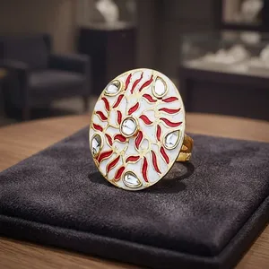 bague classique réglable de forme ronde plaquée or 8653 Blanc - Product Image 3
