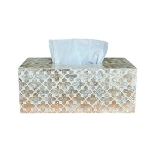 Boîte à mouchoirs rectangulaire haut de gamme en nacre, support en bois fait main avec incrustation de coquillages pour la décoration intérieure - Product Image 1