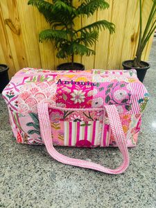 Vintage Inspired <b>Patchwork</b> Quilted Cotton Duffle <b>Bag</b> Handmade Floral Weekend Travel Overnight Shoulder Carry <b>Bag</b> - Product Image 3