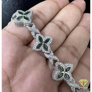 Luxury Fully Iced Out Clover Bracelet Moissanite Diamond Green Sapphire Accents Gold Plated Fashion Jewelry <b>Men</b> Women's Wedding - Product Image 2