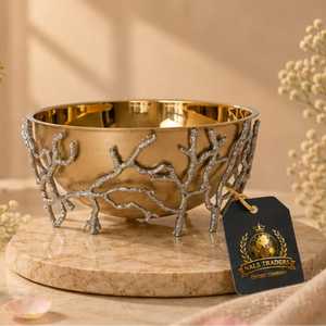 Gold Bowl With Silver Coral Branch Design Luxury Metal Serving Dish Tableware Nut <b>Container</b> <b>Sweet</b> Box Centerpiece Snack Server - Product Image 1