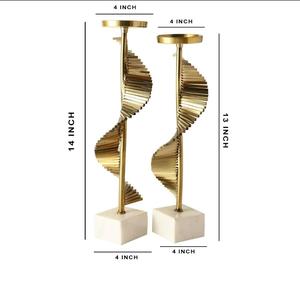 Juego de Candelabros Espirales Dorados, Decoración Metálica para el Hogar, Base de Mármol, Diseño Moderno - Product Image 2