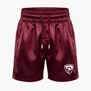 Shorts de boxe Dumela International Maroon avec logo pour l'entraînement MMA, toutes saisons, confortables, en polyester, coupe ajustée - Product Image 1