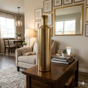 Tall Design Nickel Finished Metal Vases Hammered Decorative Table Centerpiece Home Living Room Wedding Party Decoration - Product Image 3