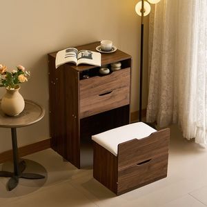 European Style 3-In-1 <b>Vanity</b> Desk with Flip Top <b>Mirror</b> Small <b>Makeup</b> Set with Visible Glass Desktop and 3 Drawers - Product Image 6