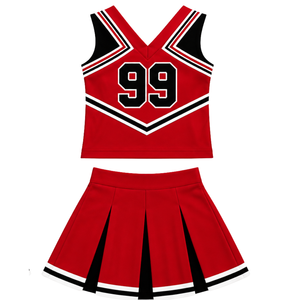 Ensemble uniforme de cheerleading rouge, noir et blanc, haut court sans manches à col en V, jupe plissée, tenue de danse pour équipe de cheerleading - Product Image 2