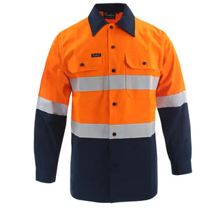 Chemise de travail réfléchissante bleu marine pour homme, manches longues, uniforme en coton haute visibilité avec bandes argentées - Product Image 5
