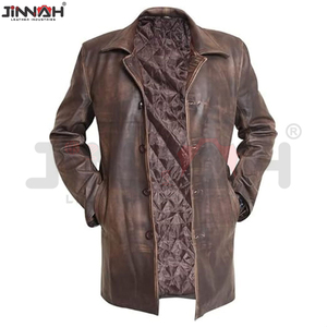 Manteau long en cuir véritable pour homme de qualité supérieure avec design en fausse fourrure de mouton - Fabrication en usine, stock disponible - Product Image 2