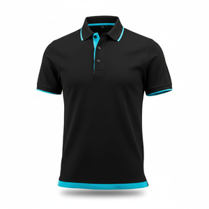 Men's Cotton Pique <b>Polo</b> Shirt <b>Black</b> Turquoise Trim Custom Logo OEM Manufacturer Wholesale Golf Casual Short Sleeve - Product Image 3