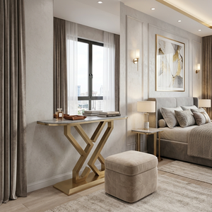 Modern Geometric Gold <b>Console</b> <b>Table</b> - Luxury Faux <b>Marble</b> Entryway <b>Table</b> for Hotel Lobby Projects - Product Image 5