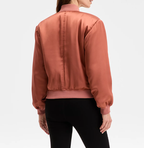Women's Stylish <b>Lined</b> Short Casual Satin Bomber Jacket Lightweight Zipper Pocket <b>Coat</b> for Autumn/Spring Everyday Wear - Product Image 6