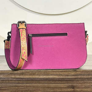 Bolsos cruzados de cuero a cuadros con diseño floral en rosa y blanco, modernos y de primera calidad, bolsos de hombro de cuero genuino para mujer. - Product Image 6