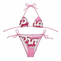 Conjunto de Bikini Hecho a Mano al por Mayor para Mujer, Traje de Baño de 2 Piezas de Corte Alto con Protección UV Frontal, Diseño Estampado, Poliéster y Spandex de Secado Rápido