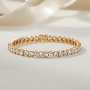 18K Yellow Gold Round Cut Tennis <b>Bracelet</b> Solid Fine Gold GIA Certified Luxury Women's Elegant Everyday Special Occasions - Product Image 1