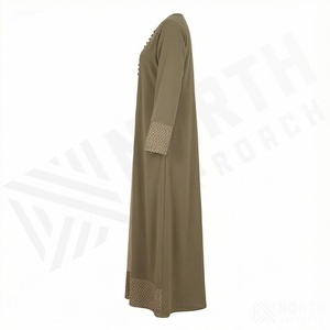 Abaya Kimono OEM 2025 pour femmes musulmanes, en tissu polyester épais, doux et très extensible, col en V, manches longues, ornée de perles, longueur cheville - Product Image 3